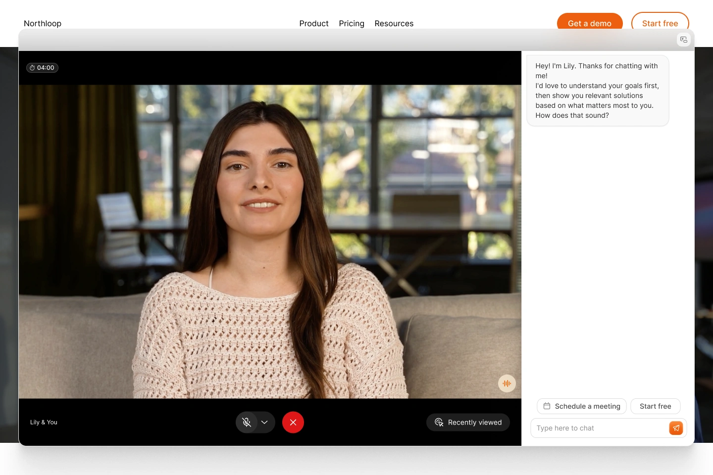 Lily on a video call with the conversation sidebar open