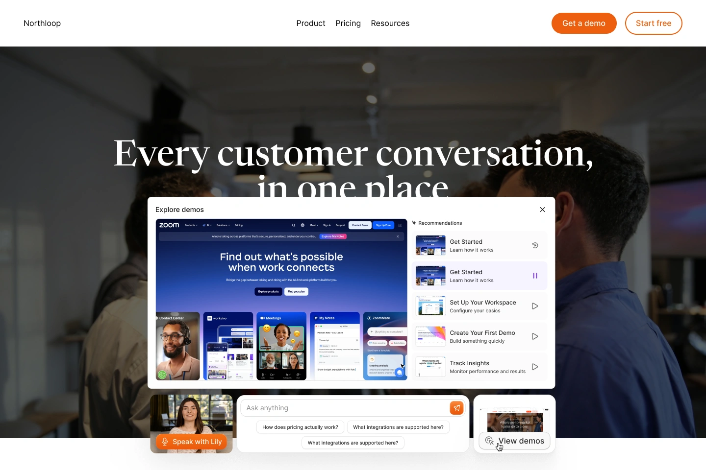 Explore demos while Lily stays available to speak and chat