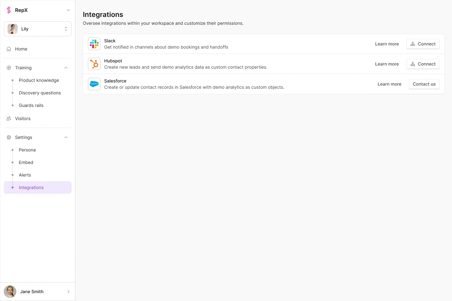 Integrations for the RepX agent