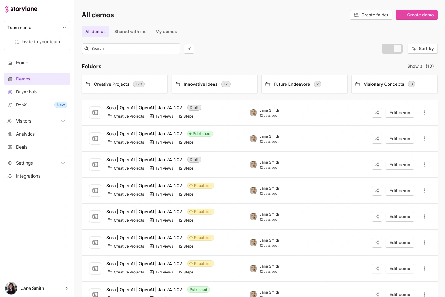 Demo library in list view