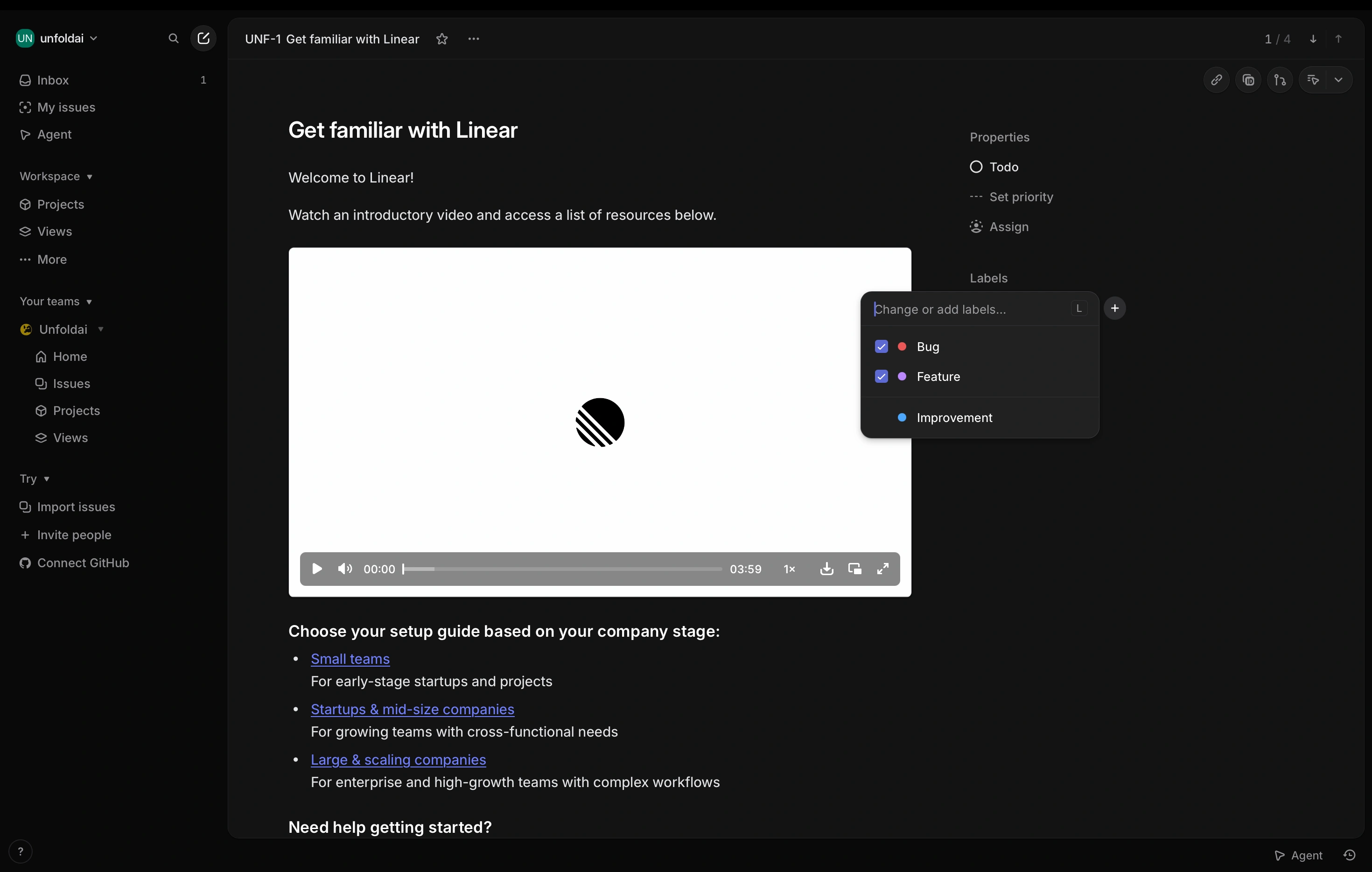 Linear change-or-add labels picker on an issue