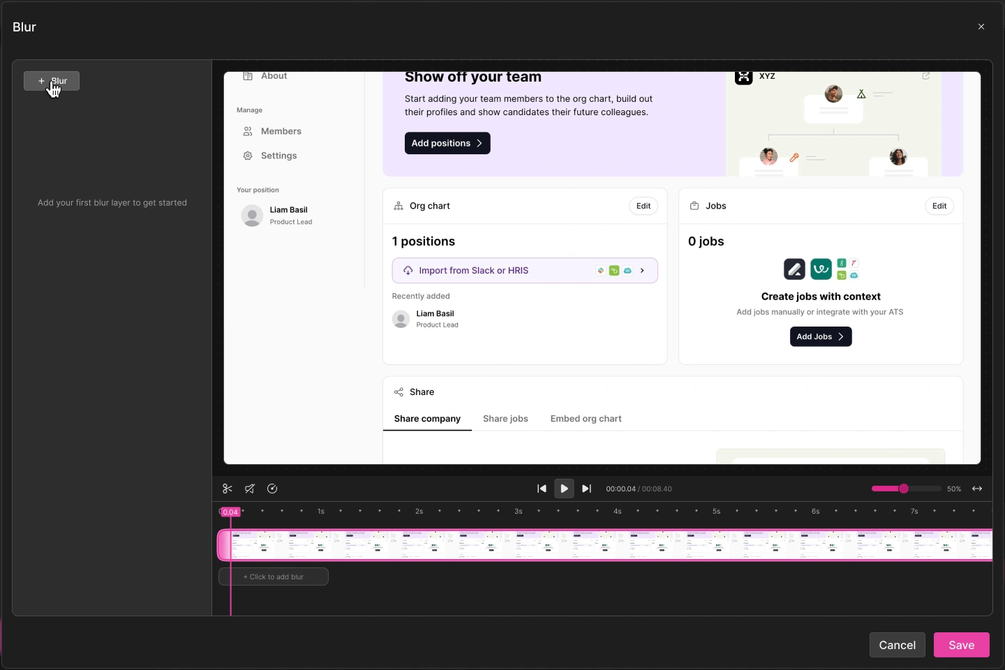 Adding a blur layer in the focused pop-up