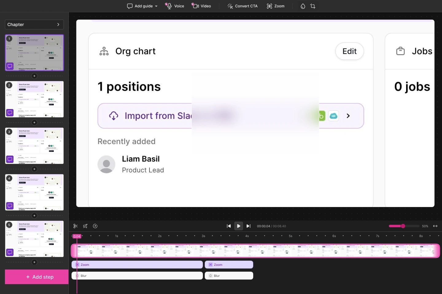 Blur saved as a layer on the chapter timeline