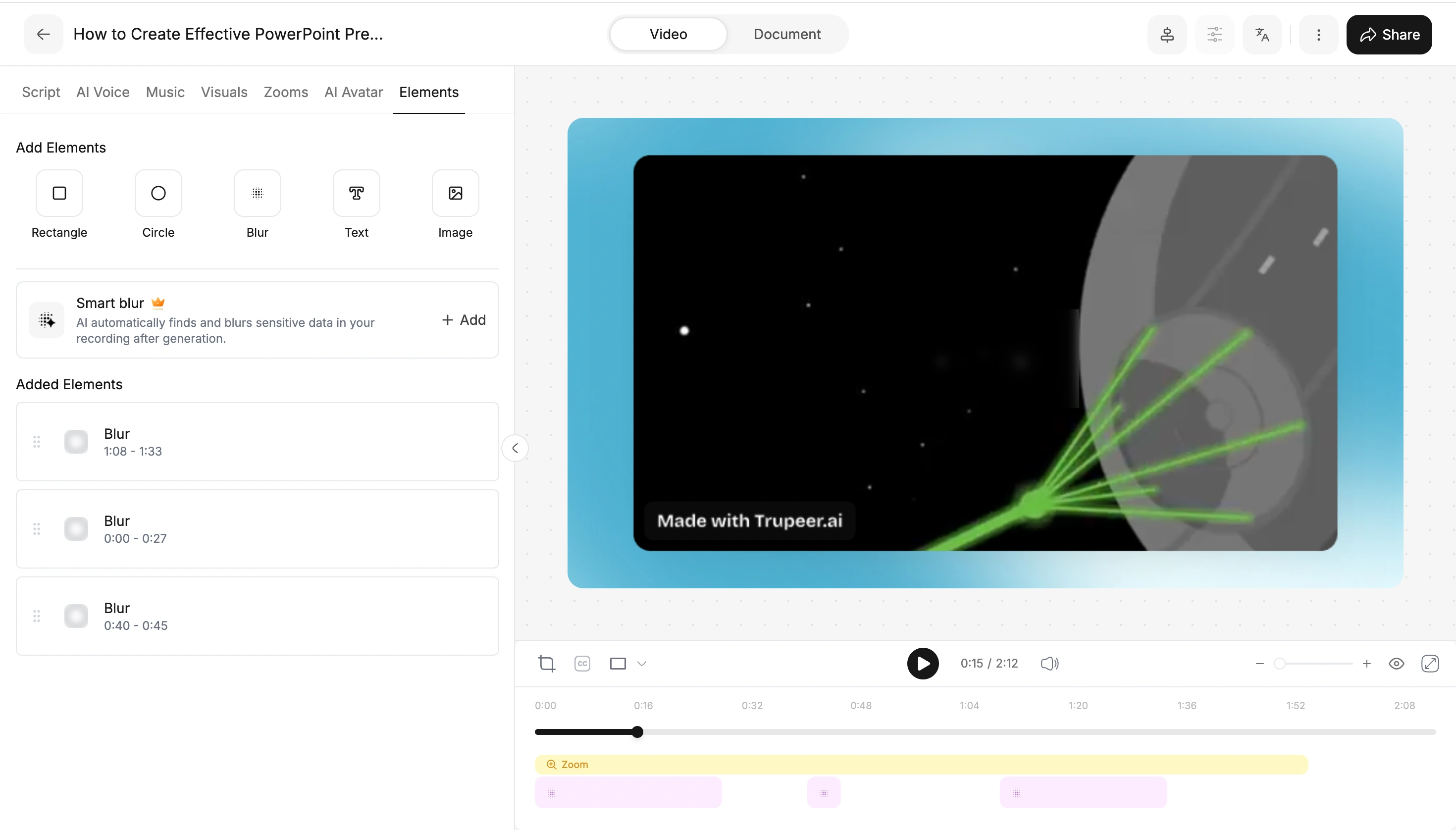 Trupeer.ai video editor used as a reference for effect layers