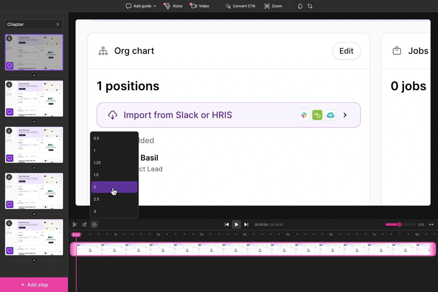 Playback speed menu