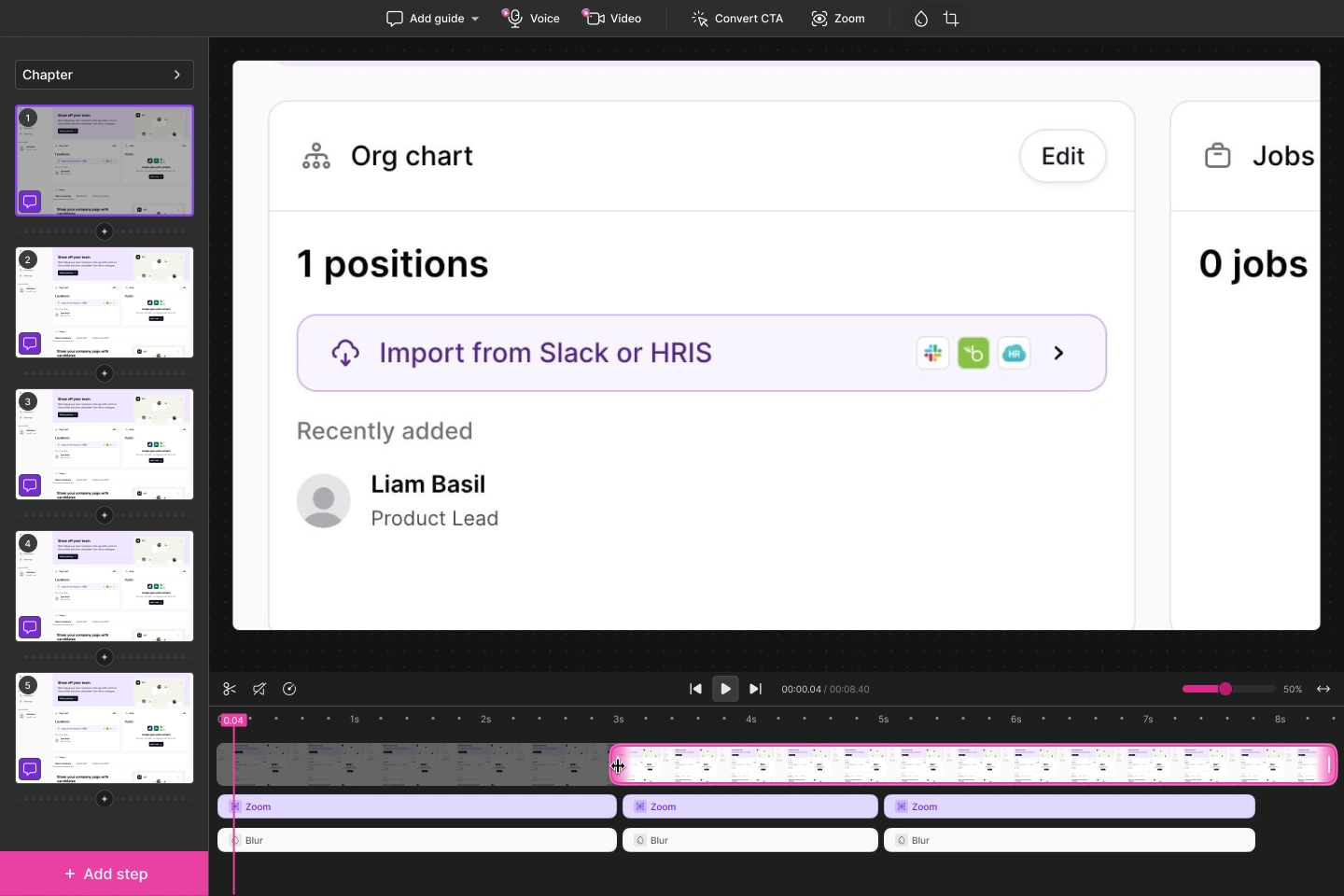 Trimming a clip from one end of the timeline